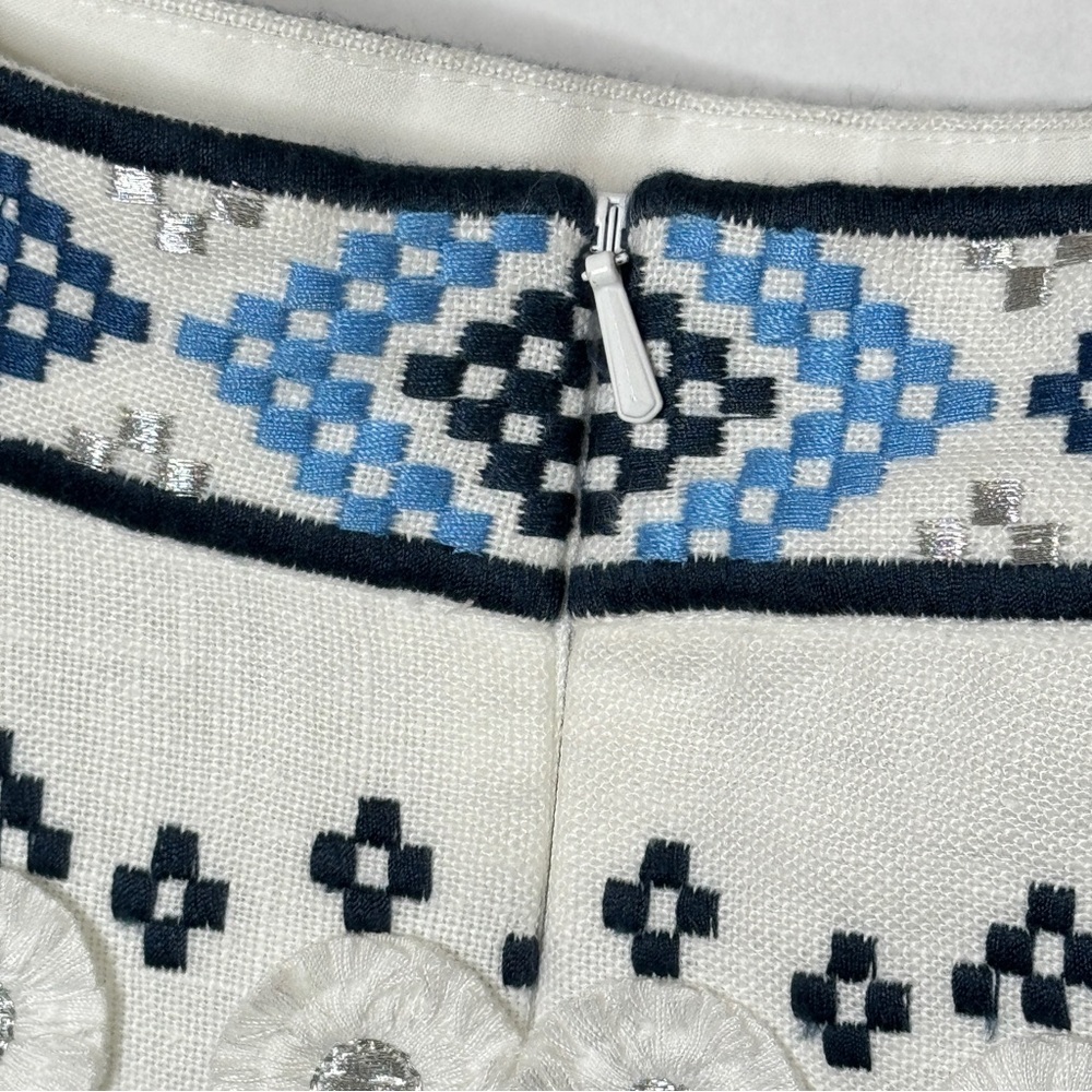 Alexis Embroidered Mini Skirt Lucille Western Scandi Boho Blue White SZ Medium - Picture 11 of 16